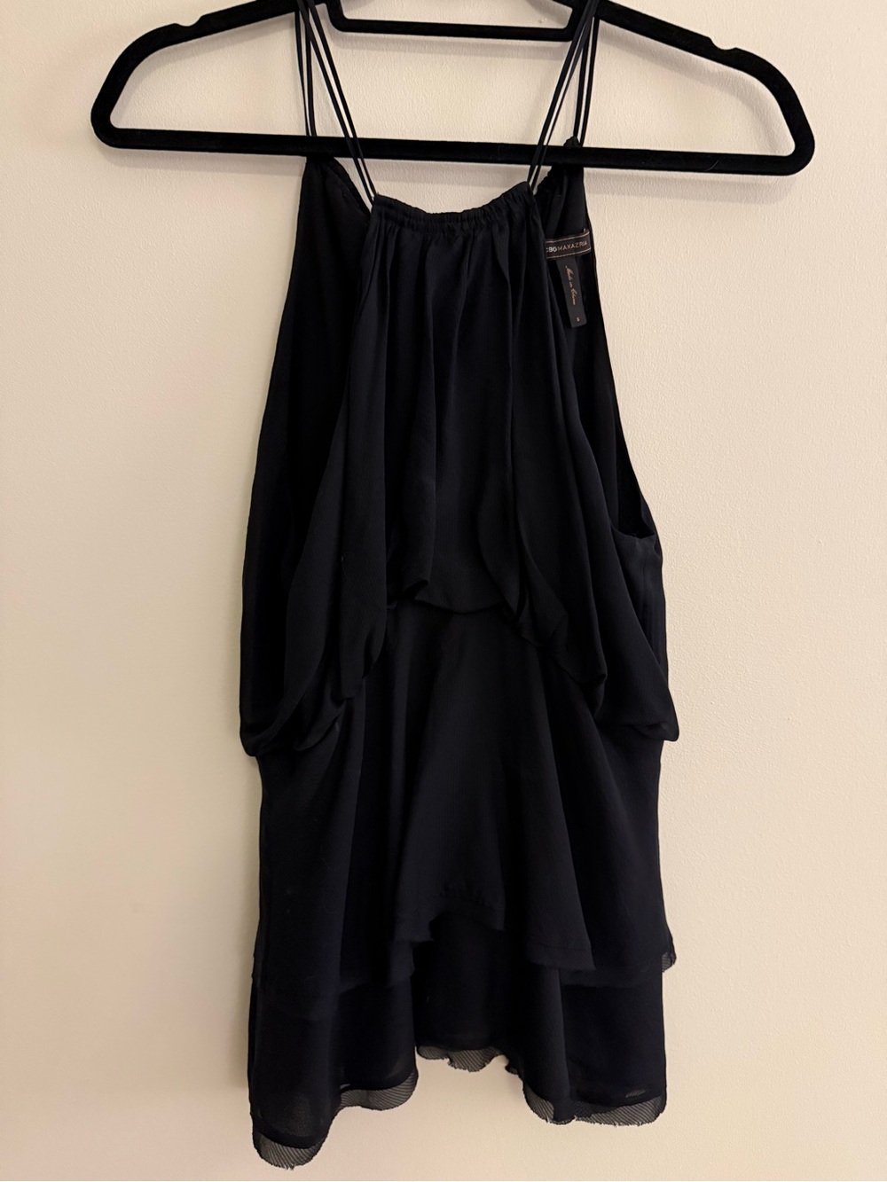 BCBGMaxAzria Black High-Low Halter Layered Chiffon Top